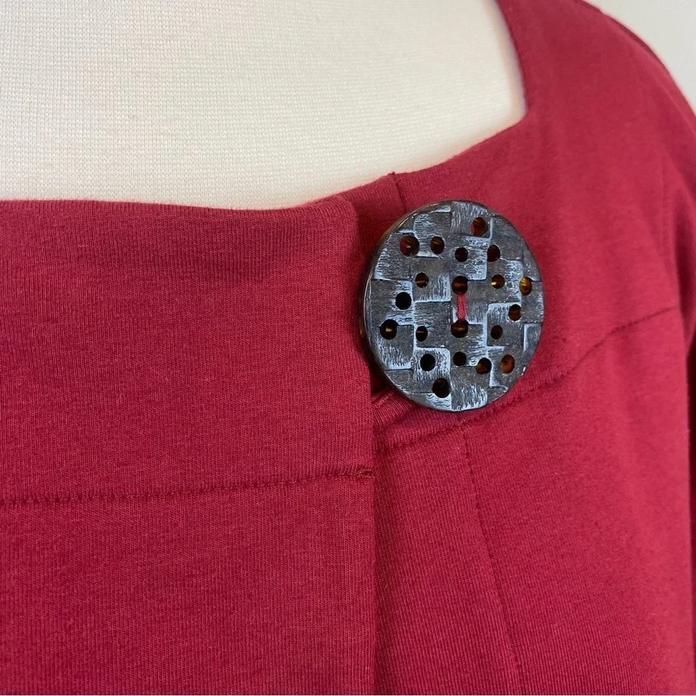 Neon Buddha Swing Jacket Deep Red Sz M Square Neck Oversized Cropped Wood Button - Picture 5 of 17